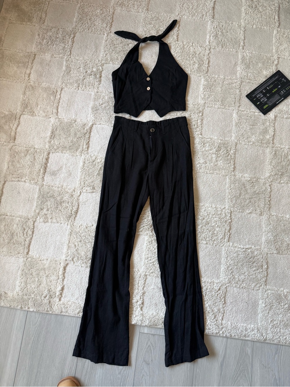 Women's Black Halter Crop Top & Wide-Leg Pants Set